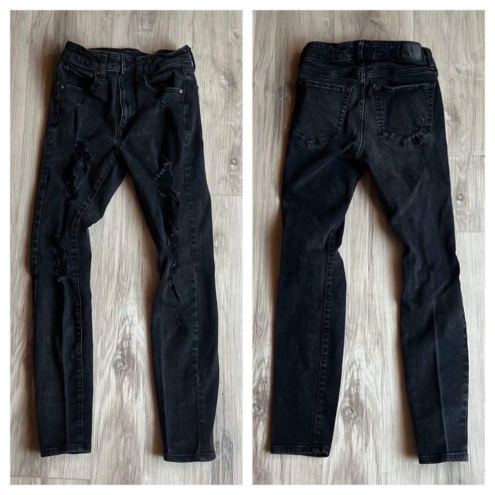 Aeropostale High Rise Jegging Jeans Black Distressed Size 4 Reg Girls
